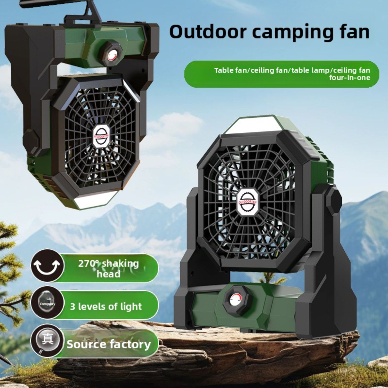Outdoor Lighting Wireless - Draagbare 4-in-1 buiten campingventilator 7800mAh oplaadbare